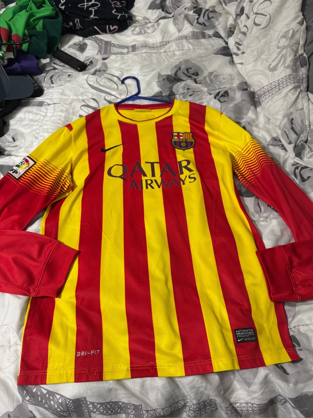 Nike Kids Long-Sleeve Yellow & Red Striped FC Barcelona Jersey